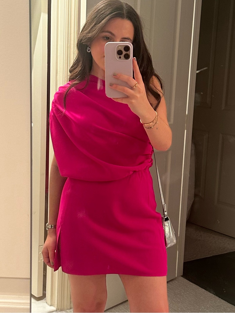 Amanda Uprichard One-Shoulder Fuchsia Midi Dress